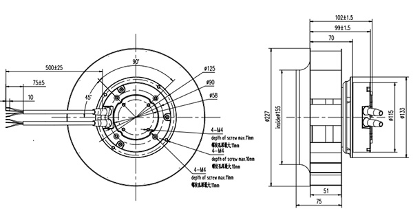 EC離心風(fēng)機225mm外形尺寸圖