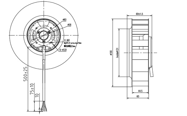 DC離心風(fēng)機190mm外形尺寸圖
